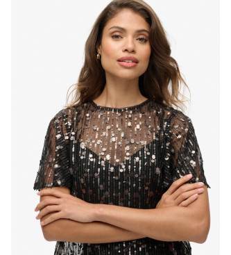 Superdry T-shirt transparent avec paillettes noires