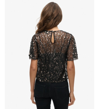 Superdry T-shirt trasparente con paillettes nere