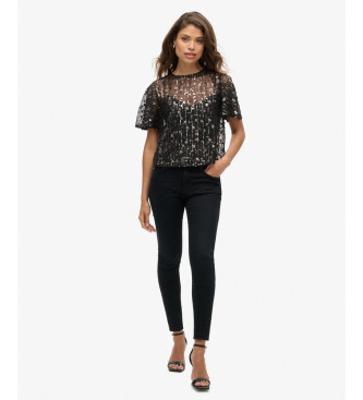 Superdry T-shirt transparent avec paillettes noires