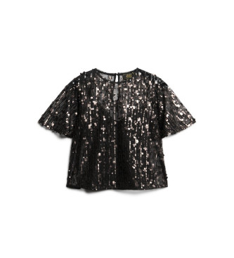 Superdry T-shirt transparent avec paillettes noires