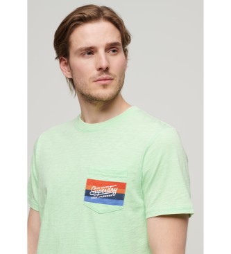 Superdry T-shirt a righe con logo Cali verde