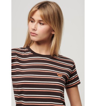 Superdry T-shirt aderente a righe con logo Essential marrone