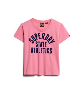 Superdry T-shirt aderente in pile rosa college
