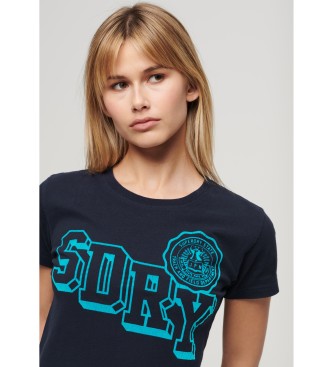 Superdry T-shirt aderente in pile Varsity blu scuro