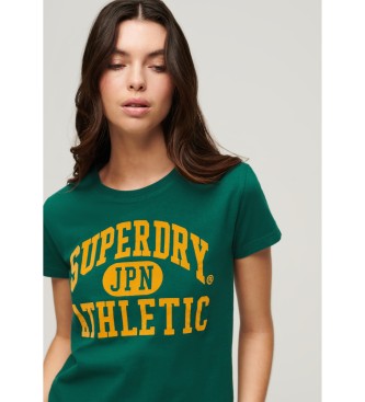 Superdry T-shirt aderente in pile Varsity verde