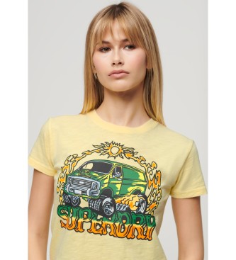 Superdry Tight sittande T-shirt med neongrafik Motorgul