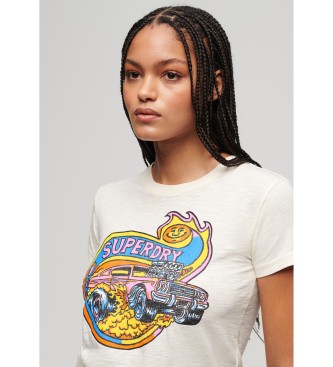 Superdry Tight sittande T-shirt med neongrafik Off-white motor