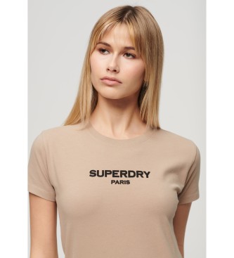 Superdry T-shirt z grafiką Sport Luxe brązowy