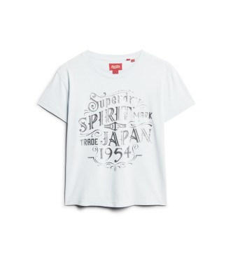 Superdry T-shirt i metalliserat ljusbltt fr arbetsklder