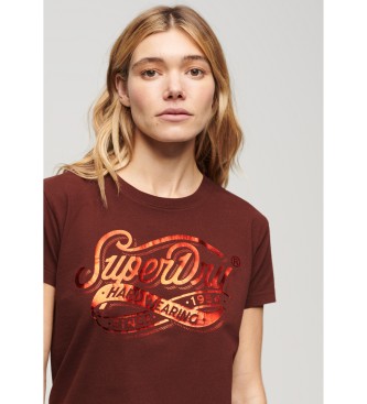 Superdry Workwear kastanjebruin gemetalliseerd nauwsluitend T-shirt
