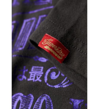 Superdry Prilegajoča se kovinska črna majica Workwear