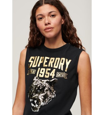 Superdry T-shirt justa com adornos de arquivo preto