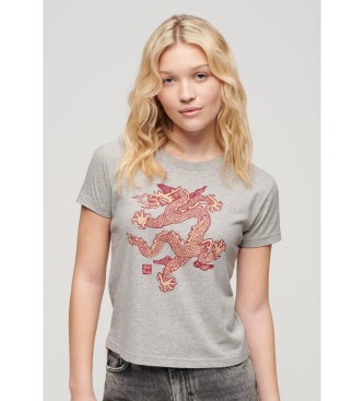 Superdry T-shirt slim fit grigia con drago di Komodo