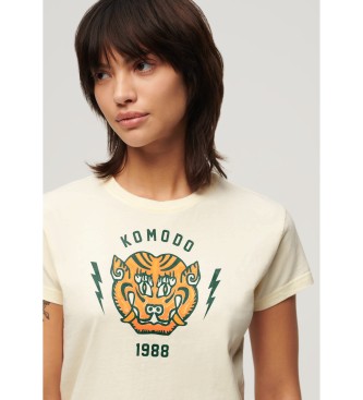 Superdry Camiseta ajustada Komodo Tiger blanco roto