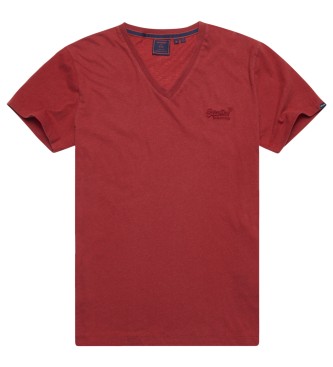 Superdry Koszulka V-neck z bawełny organicznej Essential czerwona