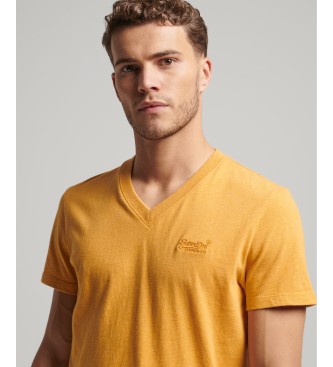 Superdry T-shirt med V-ringning i ekologisk bomull Essentiell gul