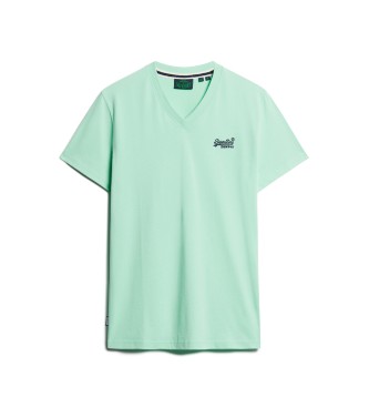 Superdry T-shirt verde Essential con scollo a V in cotone organico