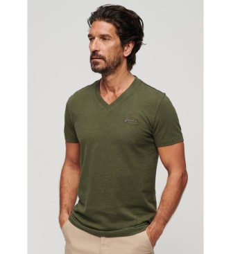 Superdry T-shirt verde Essential con scollo a V in cotone organico