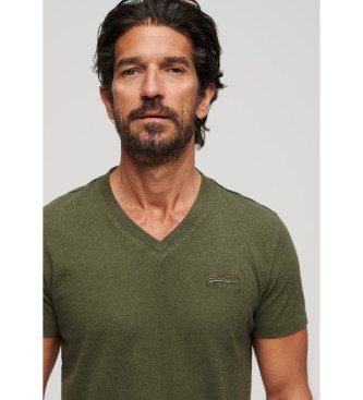 Superdry T-shirt  col V en coton biologique Vert essentiel