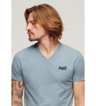 Superdry T-shirt blu Essential in cotone organico con scollo a V