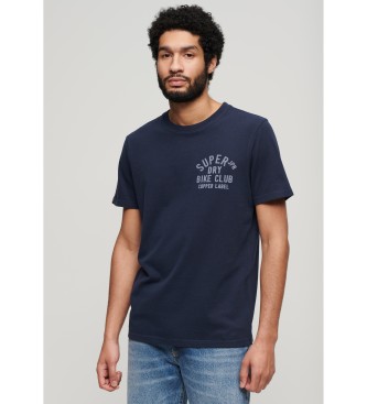 Superdry T-shirt con grafica sul petto con etichetta in rame blu scuro