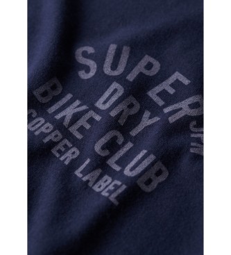 Superdry T-shirt con grafica sul petto con etichetta in rame blu scuro