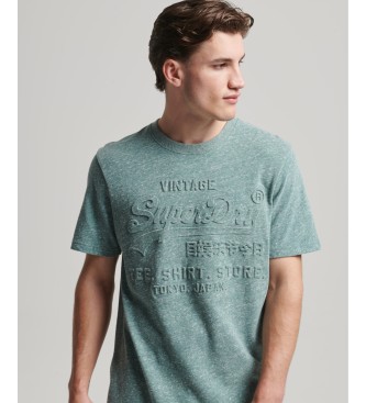 Superdry T-shirt verde con logo vintage in rilievo