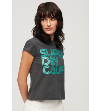 Superdry T-shirt rtro  logo paillet noir