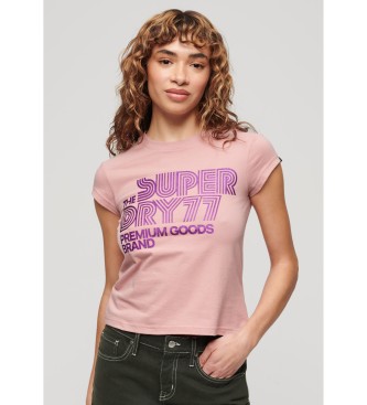 Superdry T-shirt rosa con logo retr glitterato