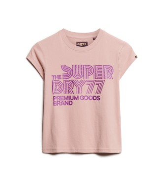Superdry T-shirt  logo rtro paillet rose