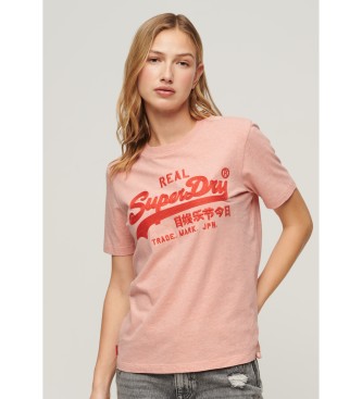 Superdry T-shirt con logo vintage ricamato rosa