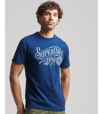 Superdry T-shirt da lavoro blu indaco con scritta logo vintage
