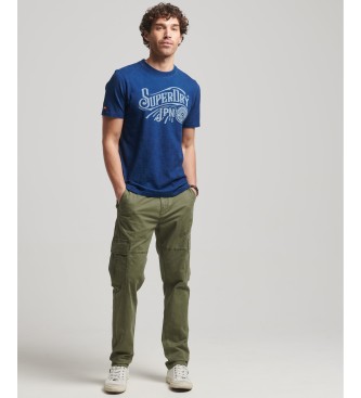 Superdry T-shirt da lavoro blu indaco con scritta logo vintage