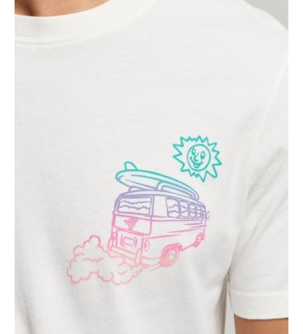 Superdry T-shirt con logo adesivo da viaggio vintage bianca
