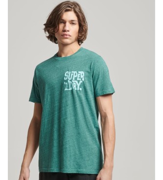 Superdry T-shirt verde con adesivo da viaggio vintage