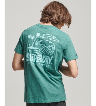 Superdry T-shirt verde con adesivo da viaggio vintage