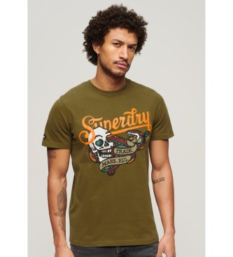 Superdry T-shirt con tatuaggio con scritta verde