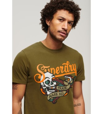 Superdry T-shirt con tatuaggio con scritta verde