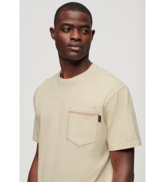 Superdry T-shirt con cuciture e taschino in contrasto beige