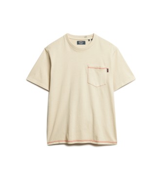 Superdry T-shirt z kontrastowymi szwami i beżową kieszenią