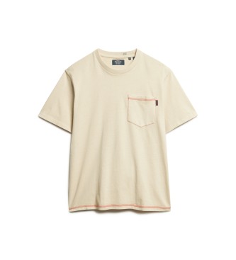 Superdry T-shirt med kontrastsyninger og beige lomme