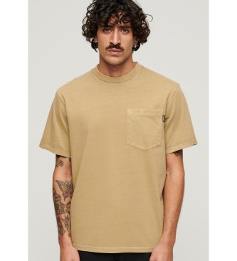 Superdry T-shirt with contrasting stitching and brown pocket