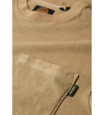 Superdry T-shirt with contrasting stitching and brown pocket