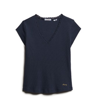 Superdry Athletic Essential navy lace trim T-shirt