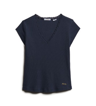 Superdry T-shirt con finiture in pizzo essenziale atletico blu scuro