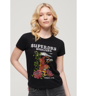 Superdry T-shirt avec motif de tatouage noir avec strass