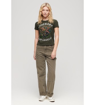 Superdry T-shirt met strassteentjes en groen tattoo-patroon