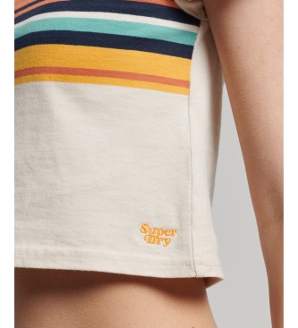 Superdry Krótka koszulka w beżowe paski w stylu vintage