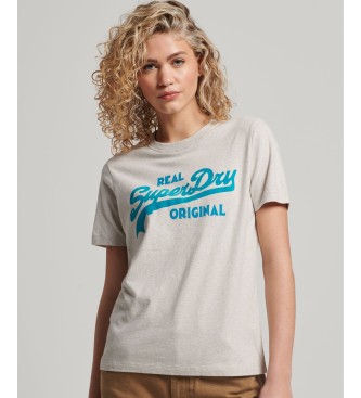 Superdry T-shirt in cotone biologico con logo Coll con scritta vintage grigio marrone
