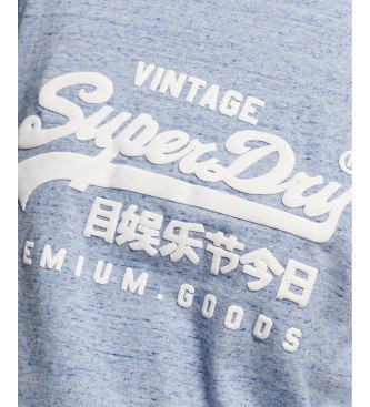Superdry T-shirt blu in cotone organico con logo Coll con scritta vintage
